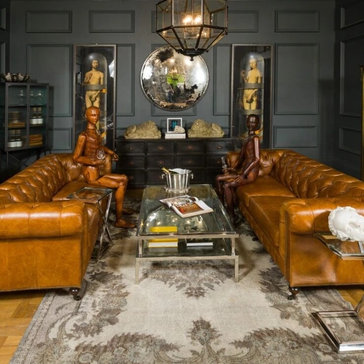 Pure White Lines Tan Chesterfield Sofa