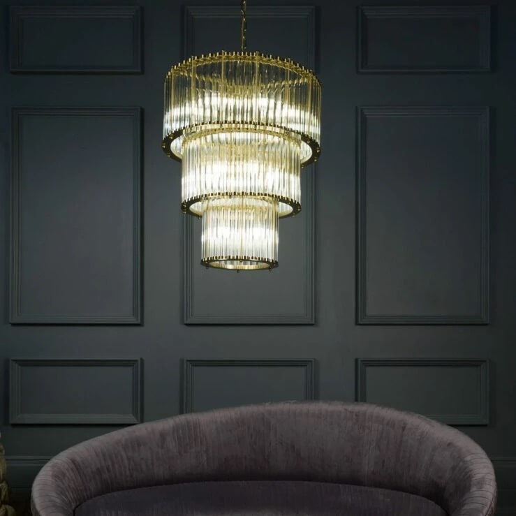 Pure White Lines Triple Monza Chandelier