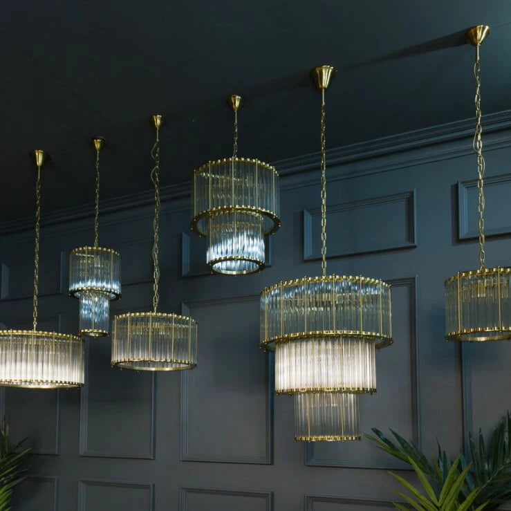 Pure White Lines Double Monza Chandelier