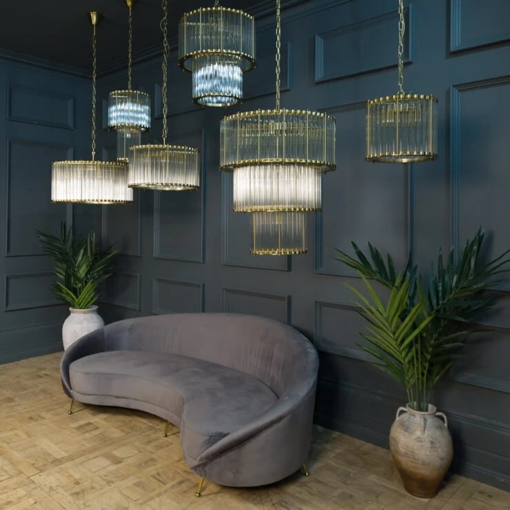 Pure White Lines Triple Monza Chandelier