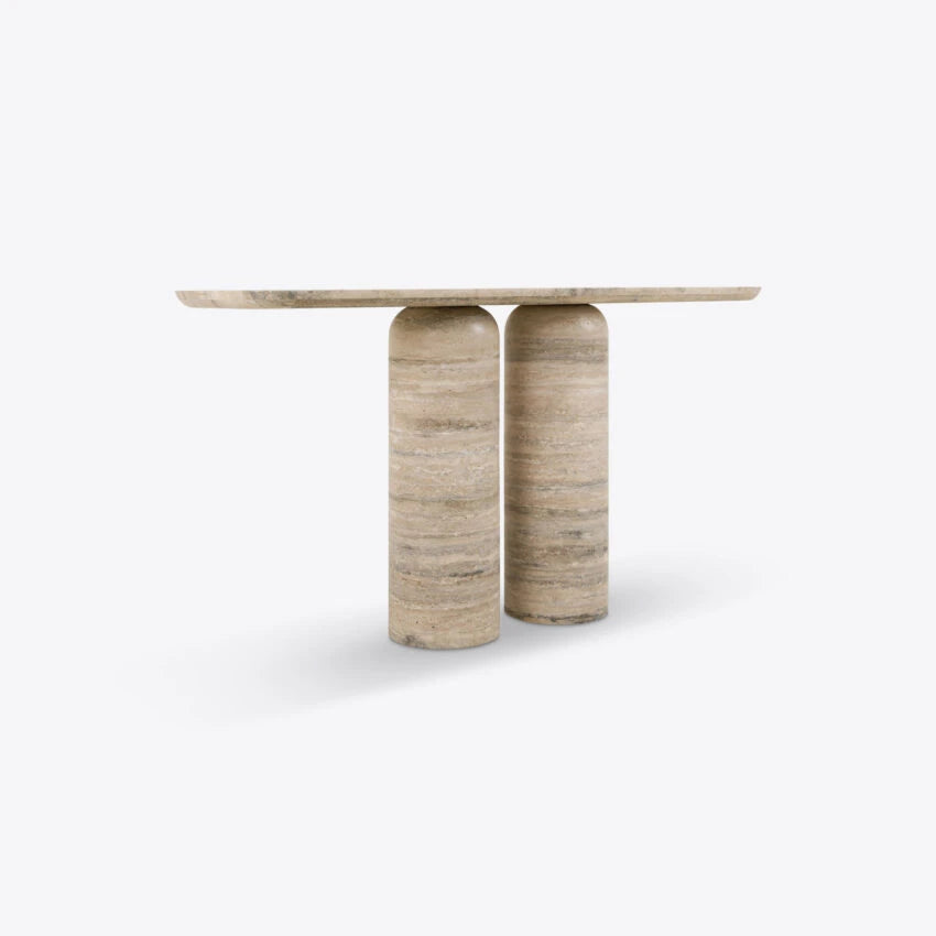 Pure White Lines Positano Silver Travertine Console