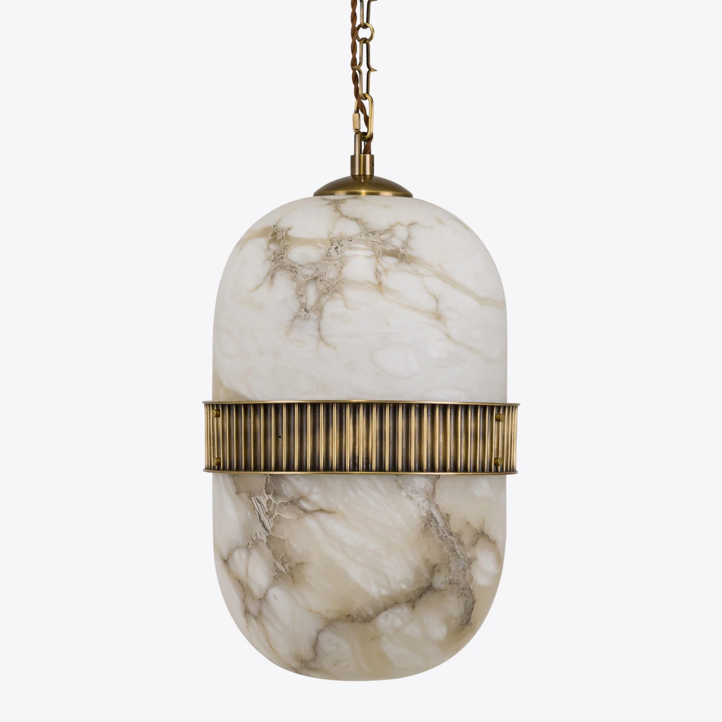Pure White Lines - Amsterdam Large Alabaster Pendant Light - Antique Brass