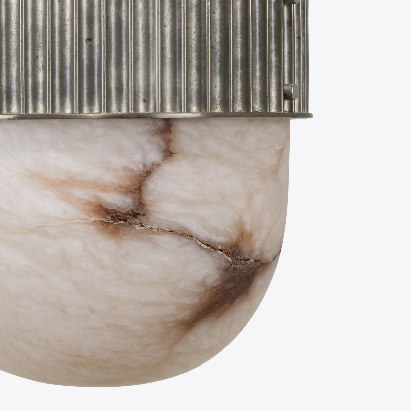 Pure White Lines - Amsterdam Large Alabaster Pendant Light - Dirty Silver