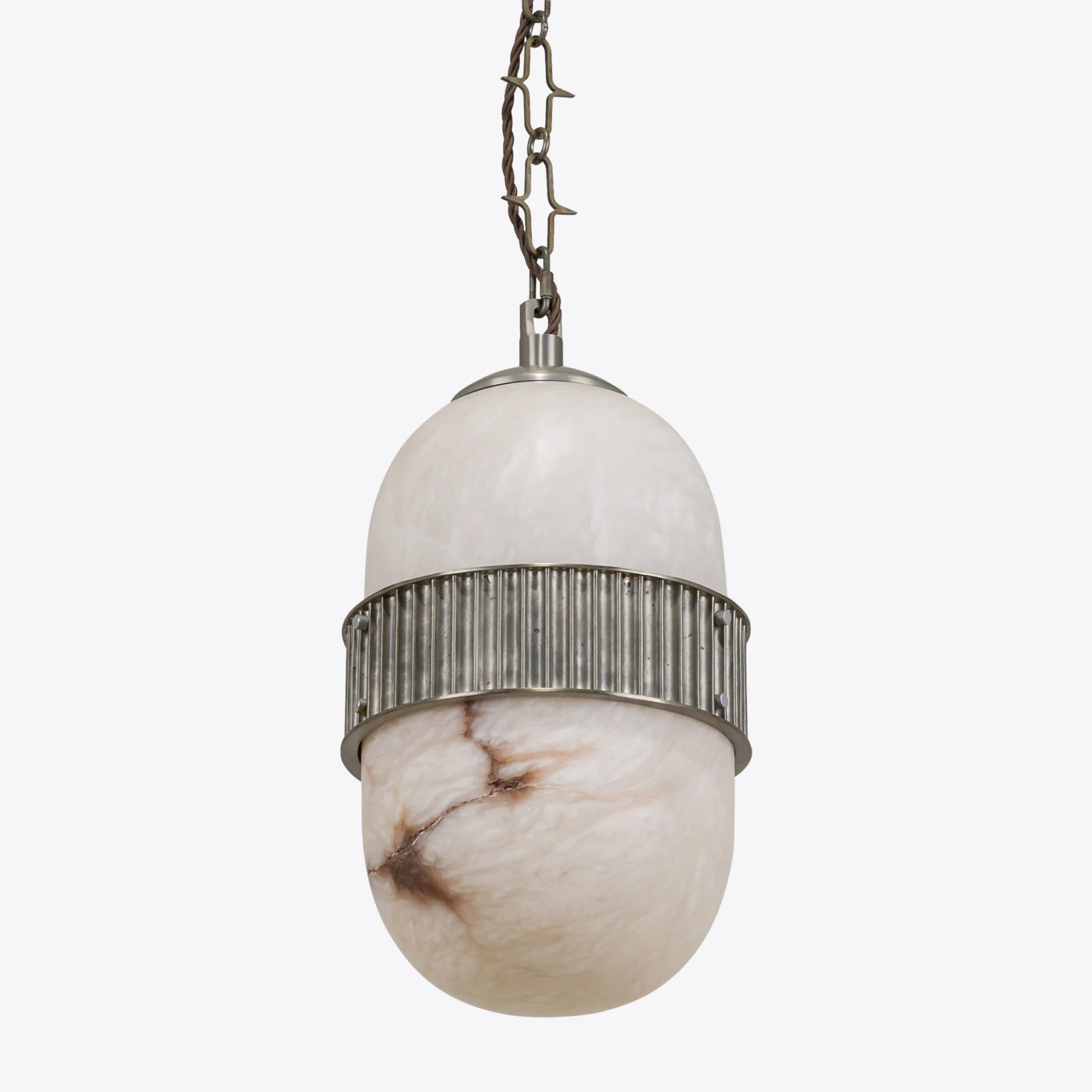 Pure White Lines - Amsterdam Large Alabaster Pendant Light - Dirty Silver