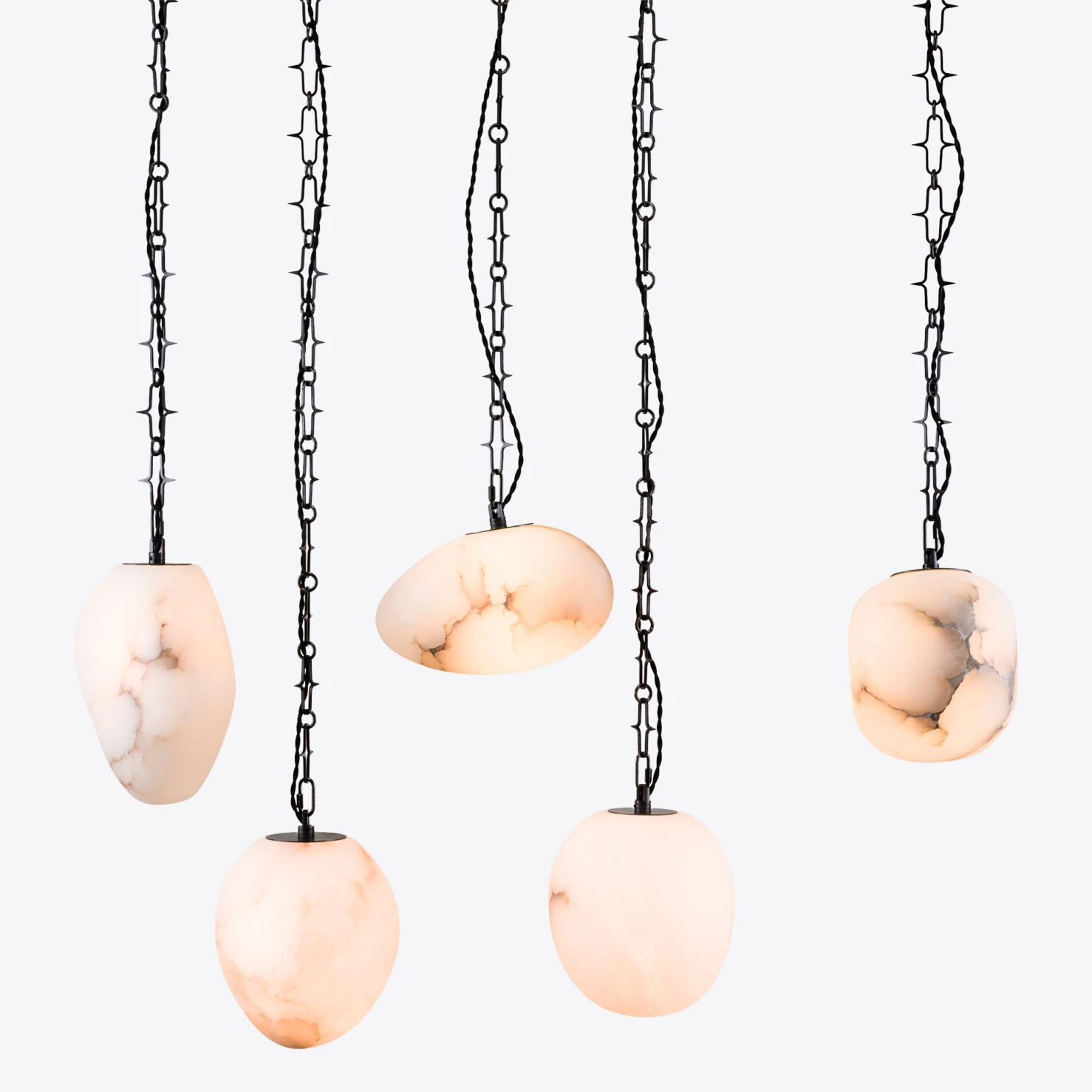 Pure White Lines - Drake Alabaster Hanging Light Cluster