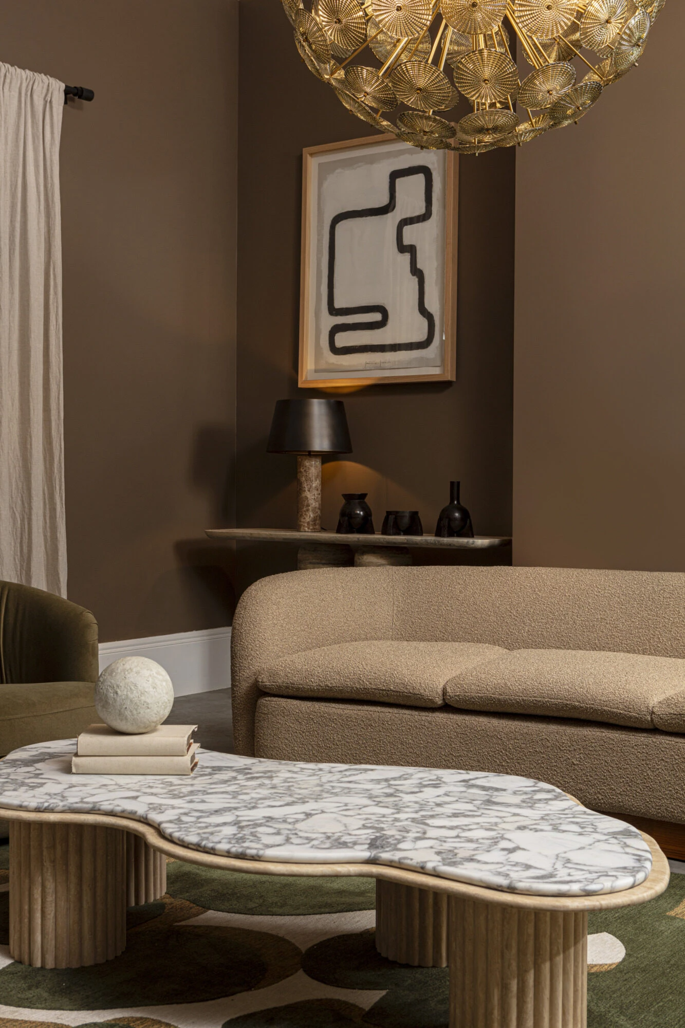 Pure White Lines - Cusco Beige Marble Table Lamp – Bronze Shade