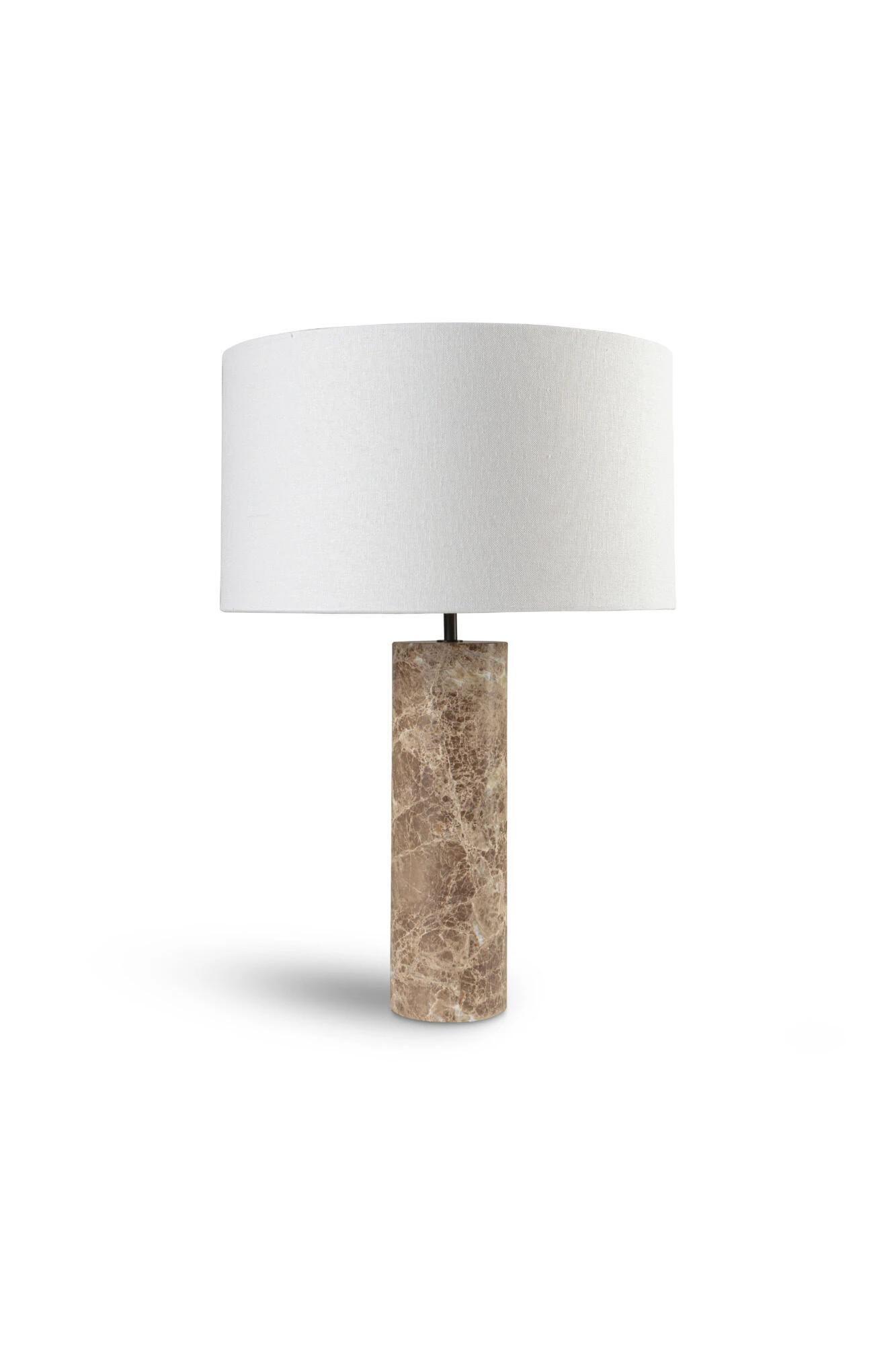 Pure White Lines - Cusco Beige Marble Table Lamp – Linen Shade