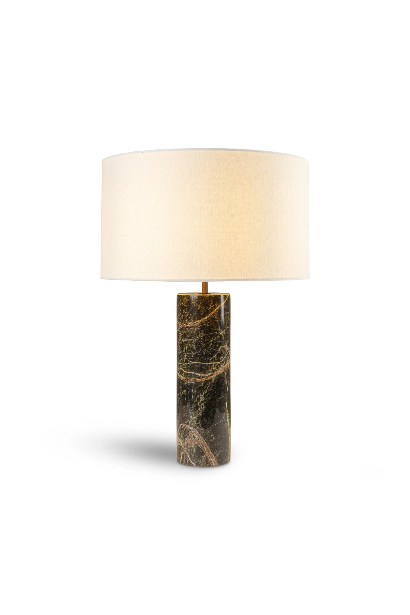 Pure White Lines - Cusco Green Marble Table Lamp - Linen shade
