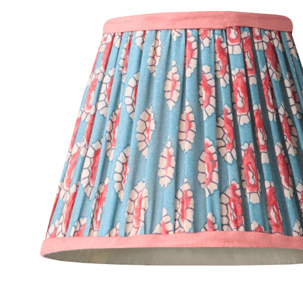 Pooky - Pendant Light Shade - 18cm - Blue and Red Block Printed - Dotty Gathered Cotton