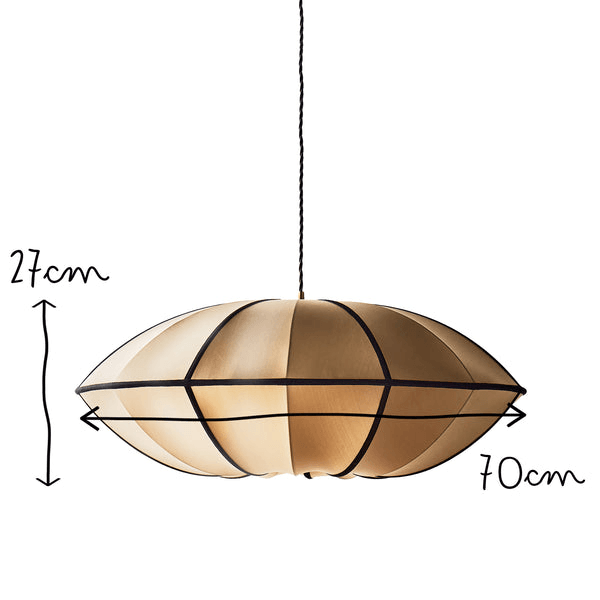 Pooky - Ufo Pendant Light Shade - Large - Taupe Silk With Black Silk