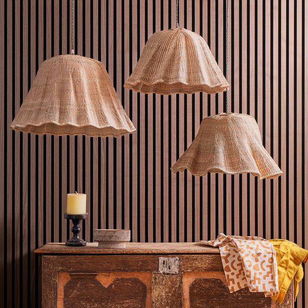 Pooky - Wonky Wave Pendant Light Shade - Larger - Natural Woven Palm Basket