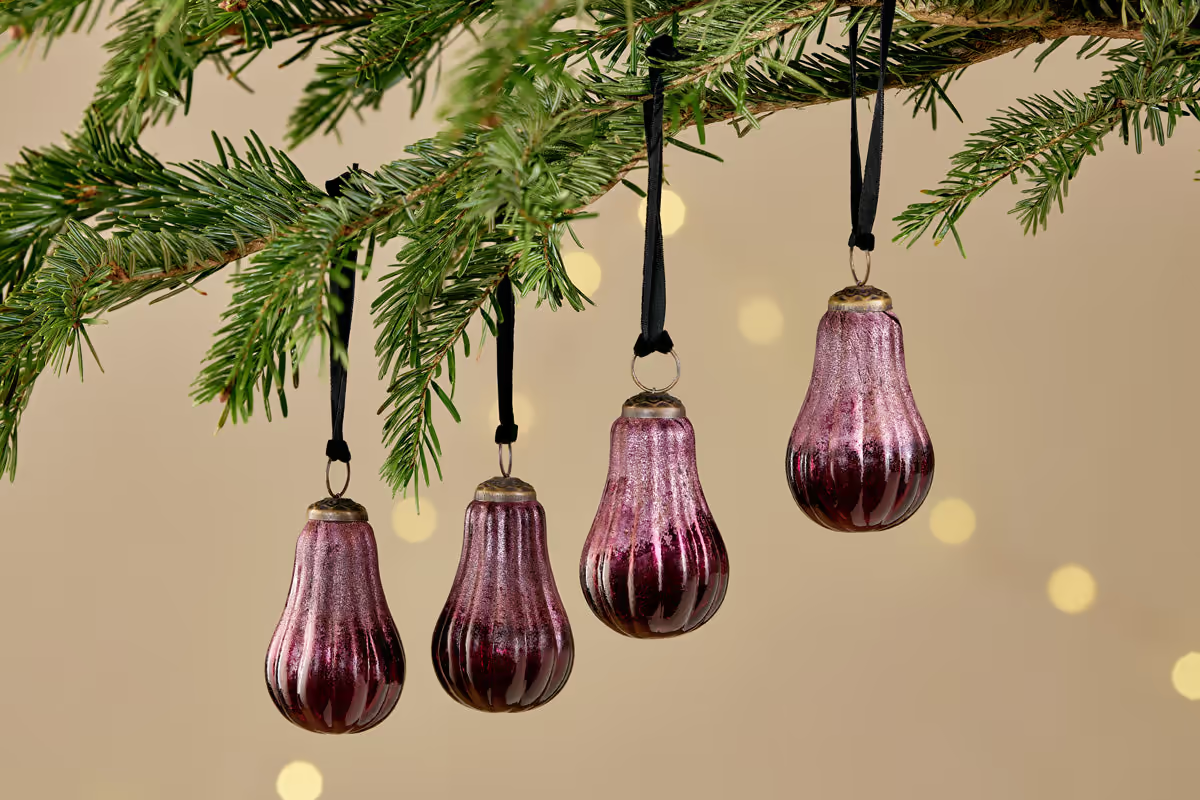 Nkuku - Pannee Drop Baubles - Ruby (Set of 4)