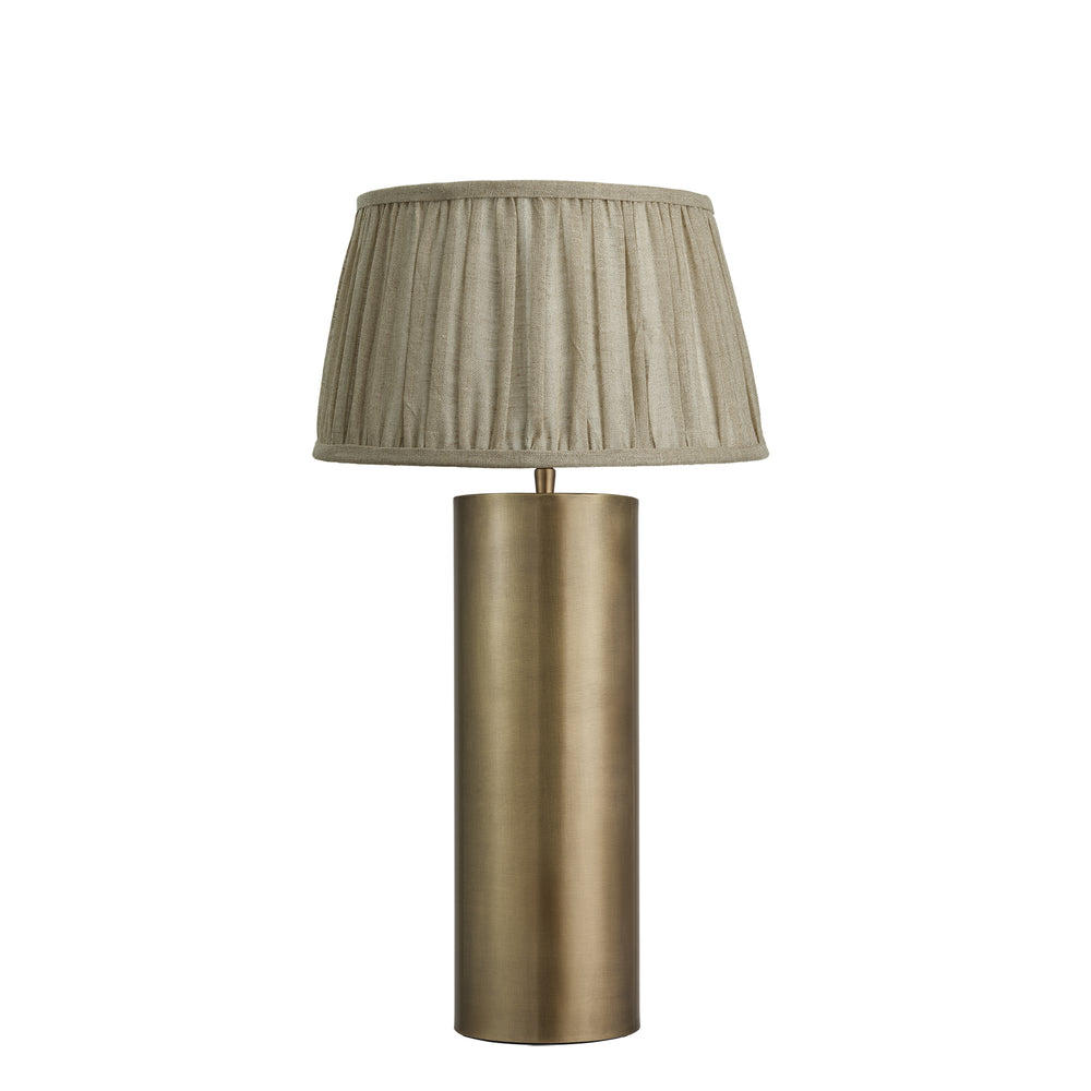 Industville - Pillar Geometric Cylinder Table Lamp - Brass Base - Pleated Empire Linen Shade