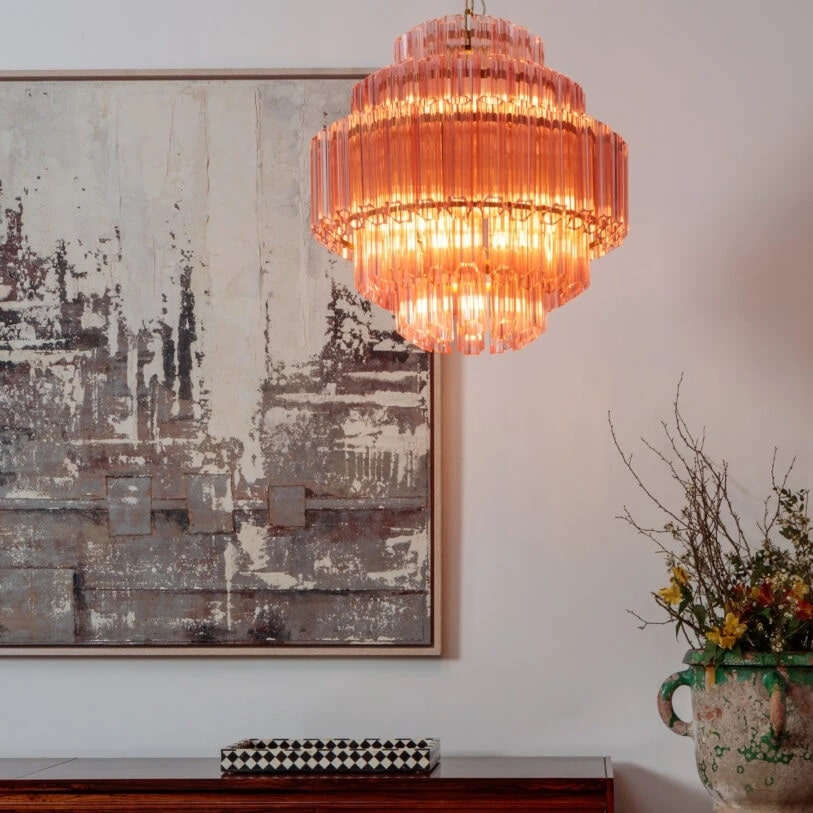 Pure White Lines Pink Palermo Chandelier