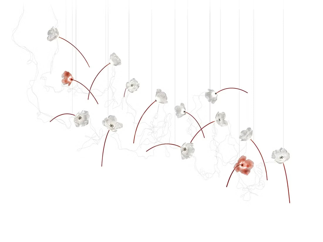 Slamp - Poppy Suspension 14 Light Free-standing - 2700 Kelvin - Prisma/Red
