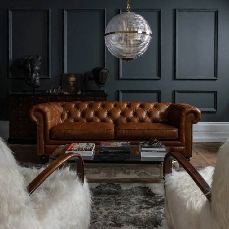 Pure White Lines Tan Chesterfield Sofa