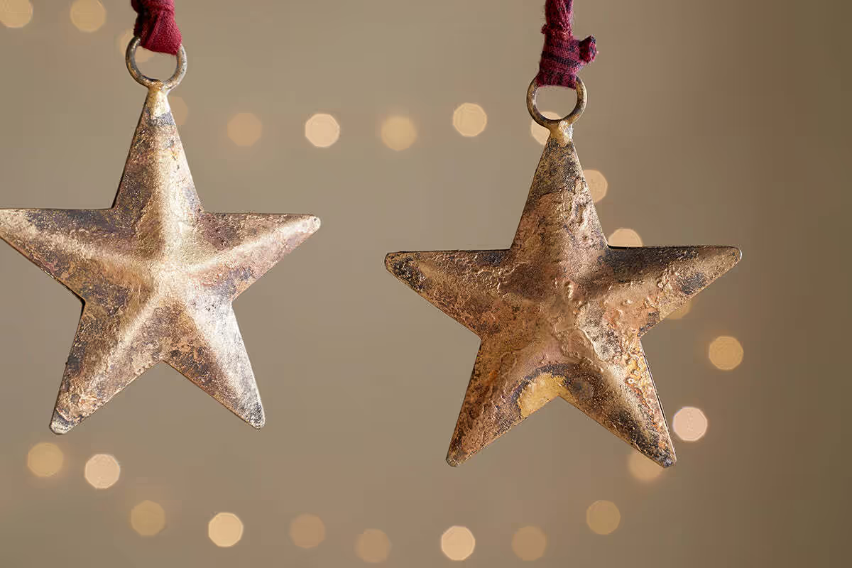 Nkuku - Roshani Star Baubles - Antique Brass (Set of 4)