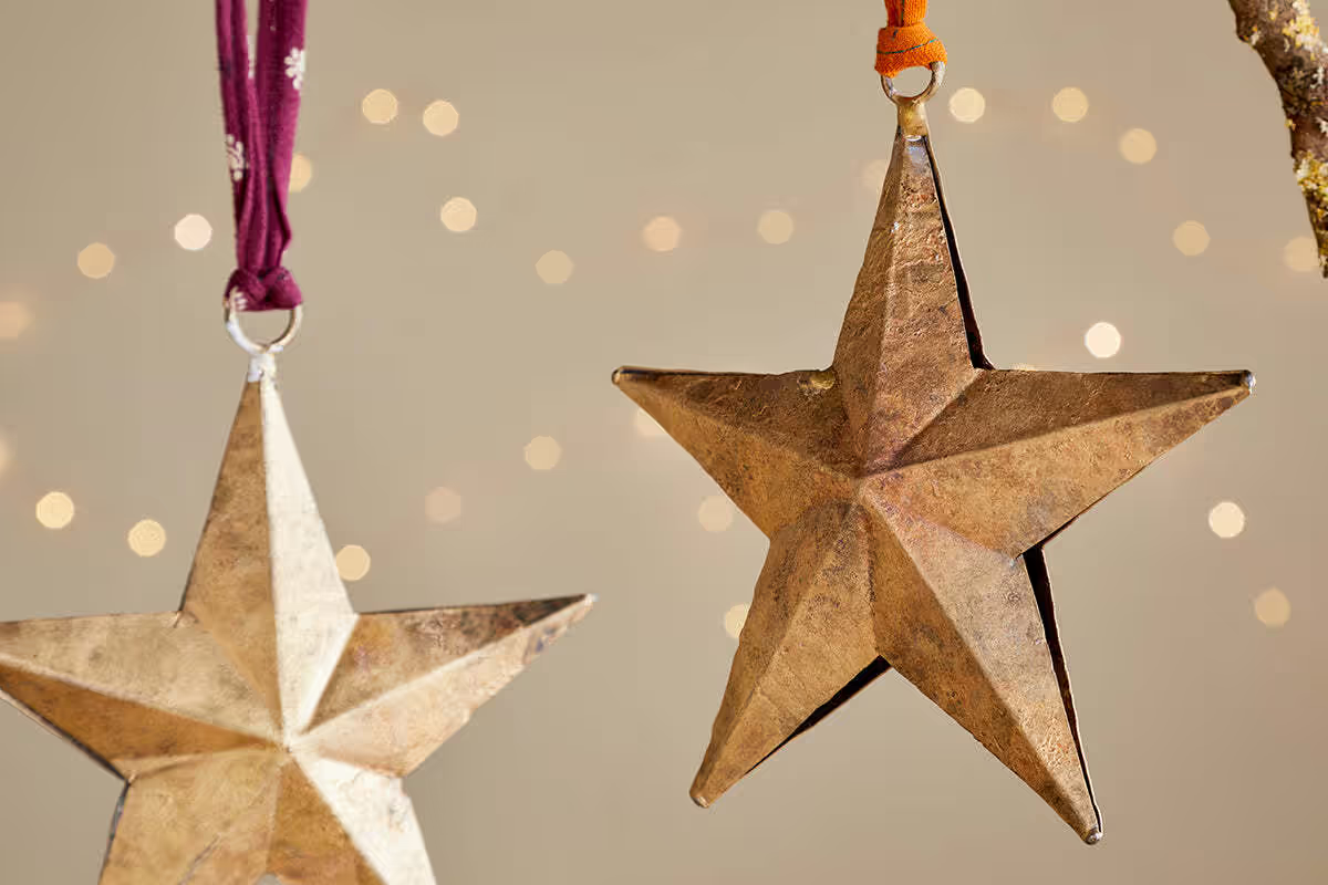 Nkuku - Roshani Star Baubles - Antique Brass (Set of 2)