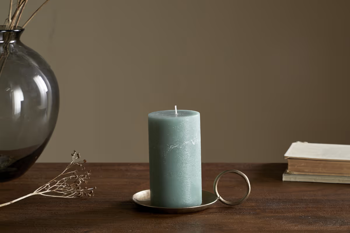 Nkuku - Rustic Soy Blend Pillar Candle - Sage Green - Small