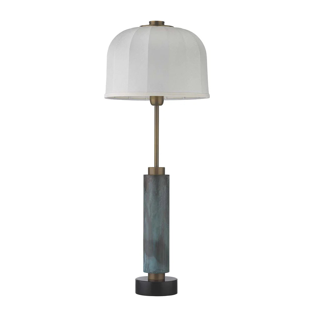 Northern Light - Reynard Table Lamp Large - Verdigris Old English Brass Light Finish - 12" Cloche Snowdriftr Shade