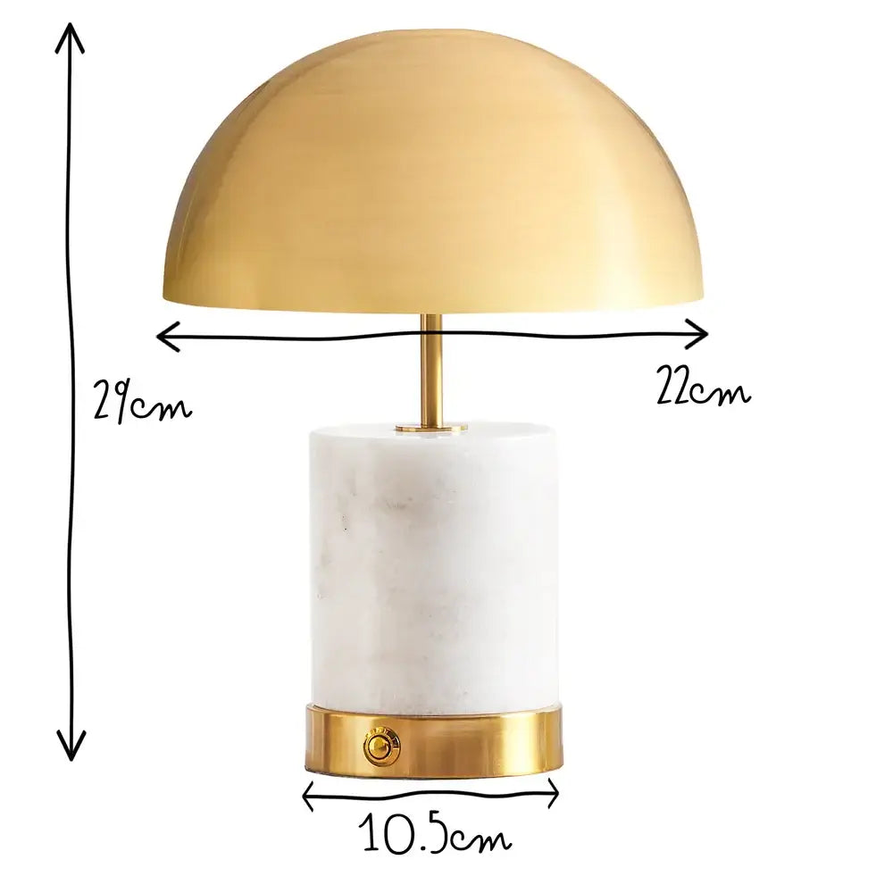 SALE - Pooky Utopia Rechargeable Table Lamp in White Marble with brass shade and marble base dimensions 29cm x 22cm x 10.5cm.