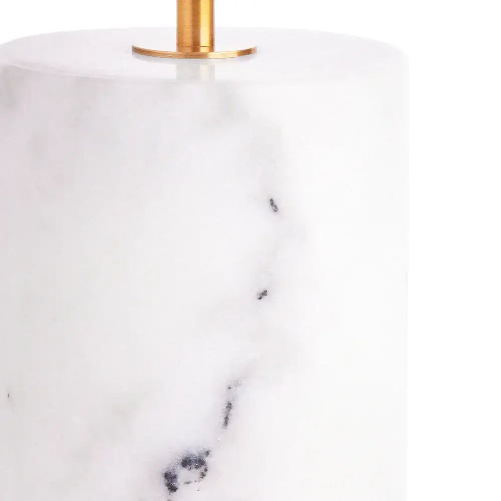 SALE - Pooky Utopia Rechargeable Table Lamp in White Marble close-up of marble base with brass details.