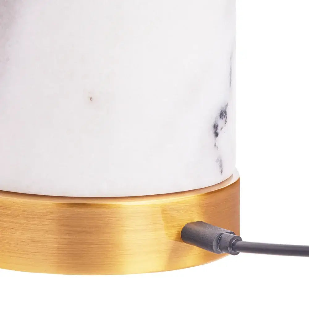 SALE - Pooky Utopia Rechargeable Table Lamp in White Marble base detail showing brass and marble design.