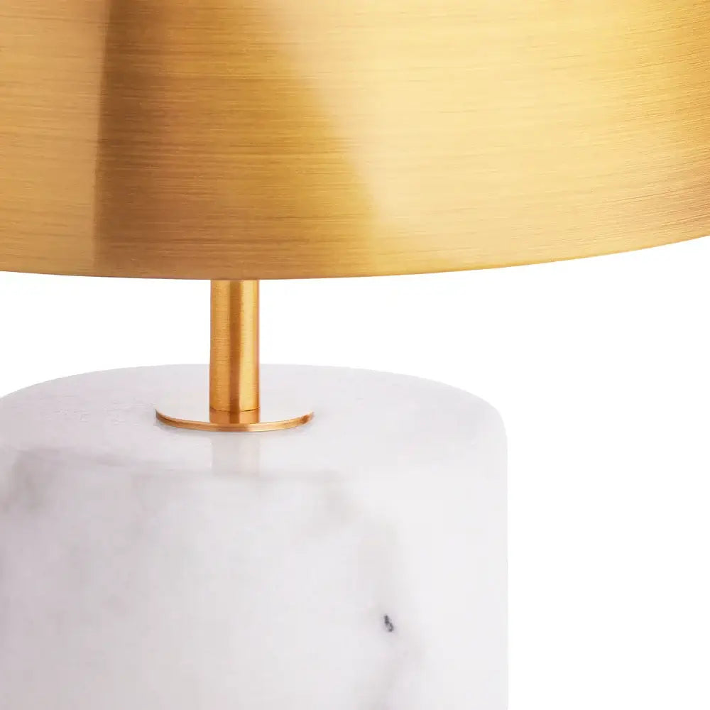 SALE - Pooky Utopia Rechargeable Table Lamp in White Marble, featuring a gold lamp shade and white marble base.