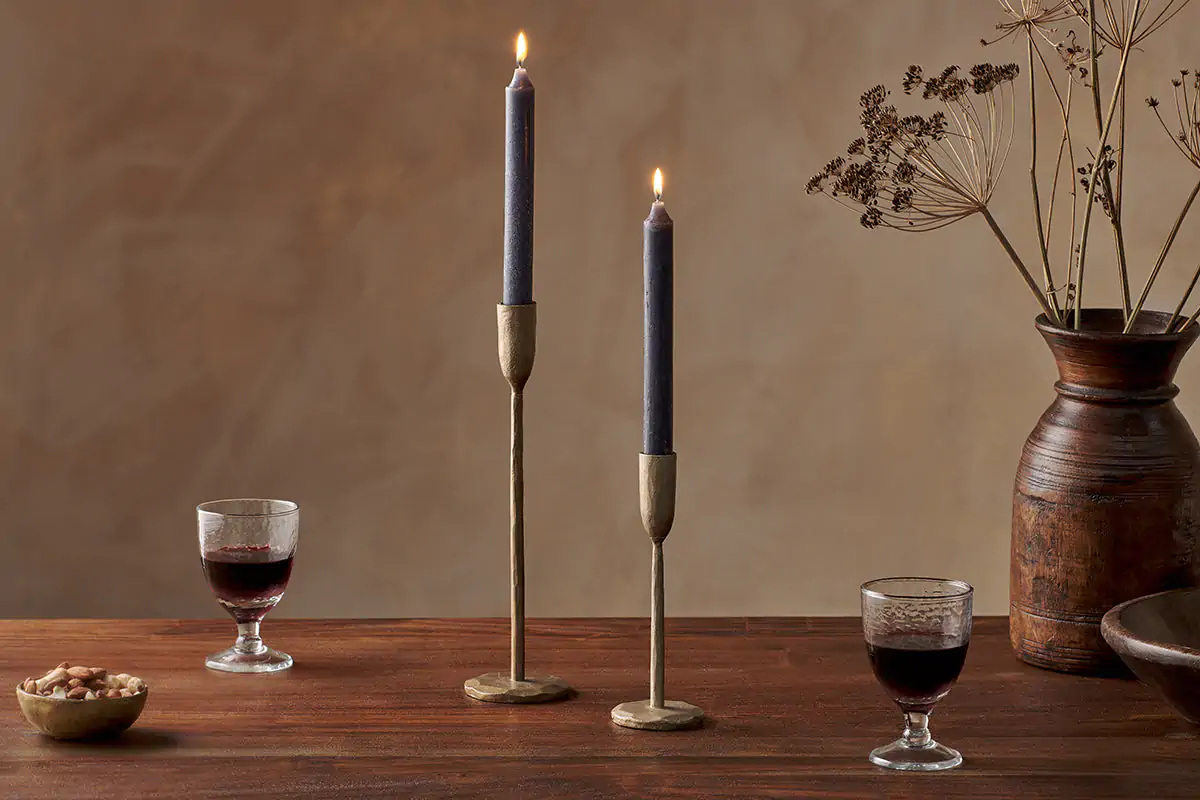Nkuku - Rustic Soy Blend Dinner Candle - Charcoal (Set of 2)