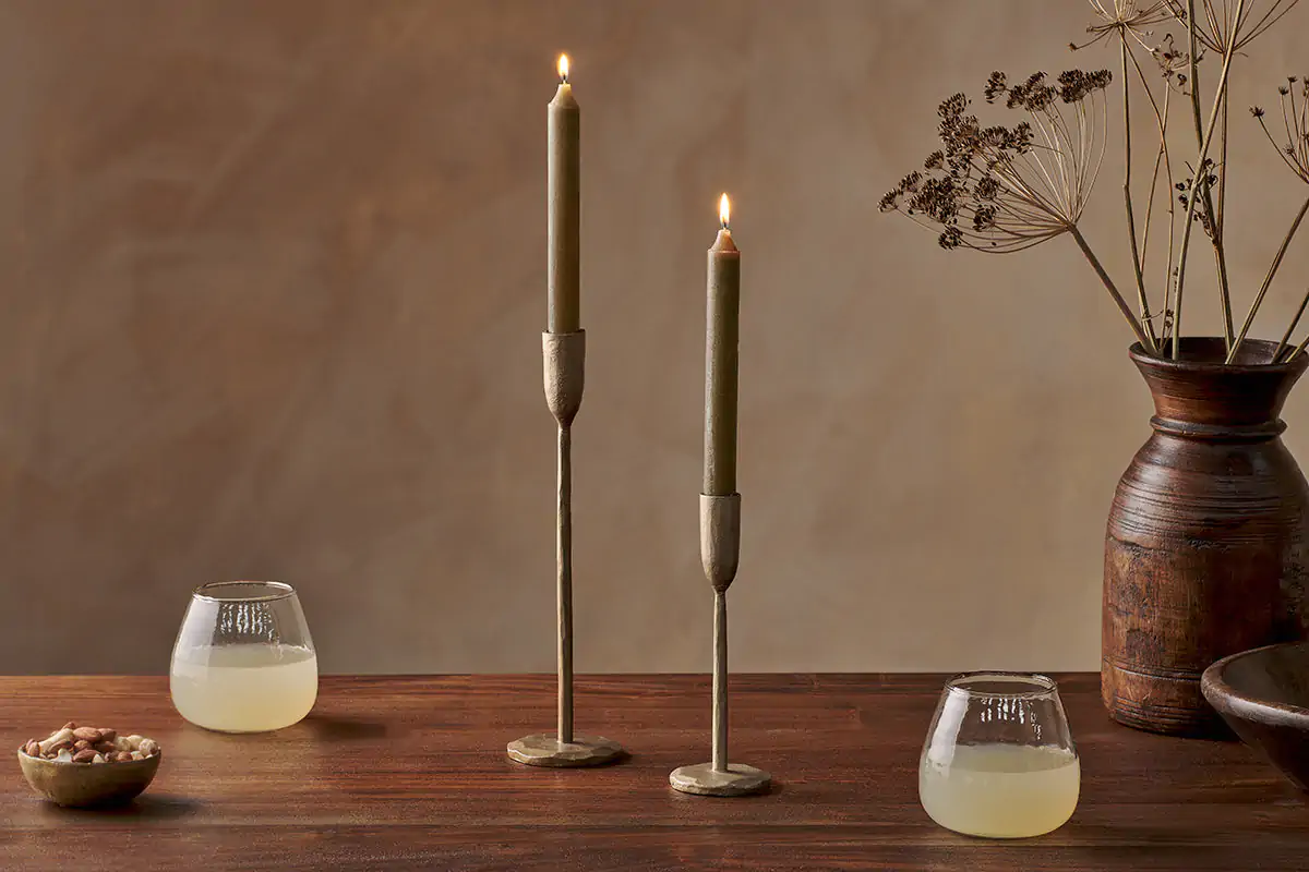Nkuku - Rustic Soy Blend Dinner Candle - Olive Green (Set of 2)