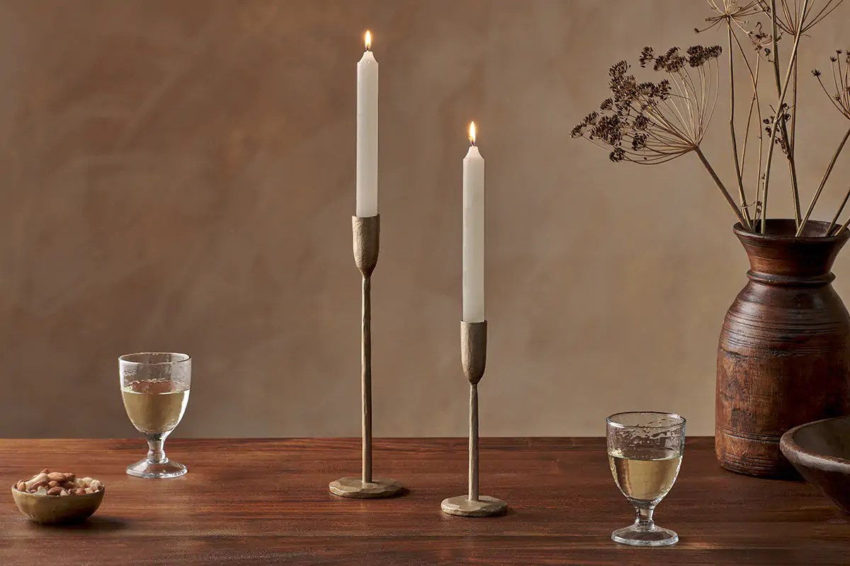 Nkuku - Rustic Soy Blend Dinner Candle - White (Set of 2)