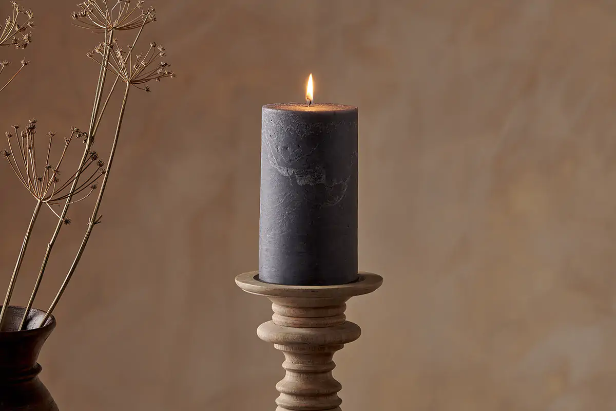 Nkuku - Rustic Soy Blend Pillar Candle - Charcoal - Large