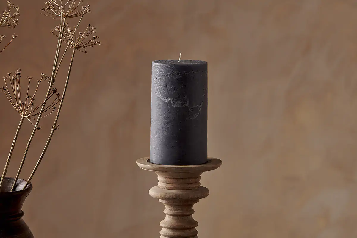 Nkuku - Rustic Soy Blend Pillar Candle - Charcoal - Large