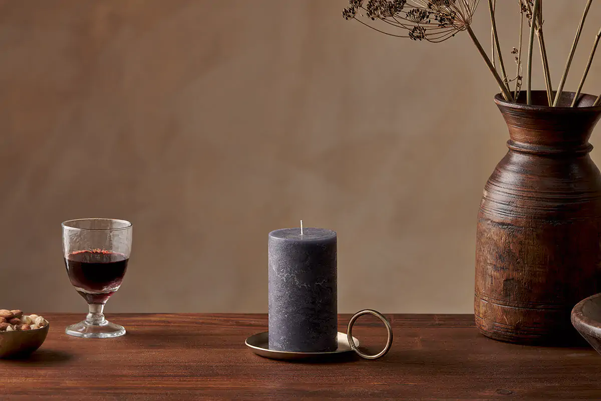 Nkuku - Rustic Soy Blend Pillar Candle - Charcoal - Small