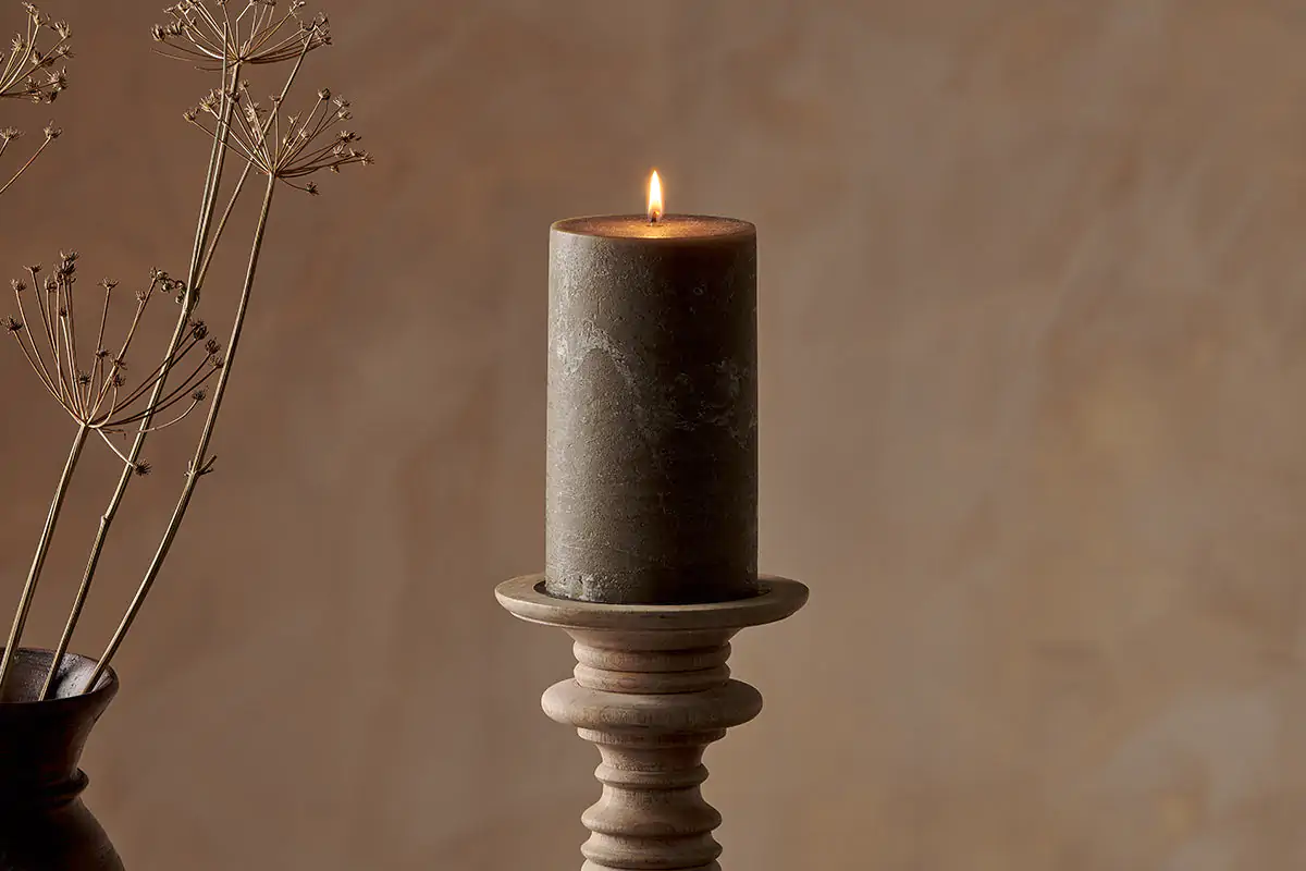 Nkuku - Rustic Soy Blend Pillar Candle - Olive Green - Large