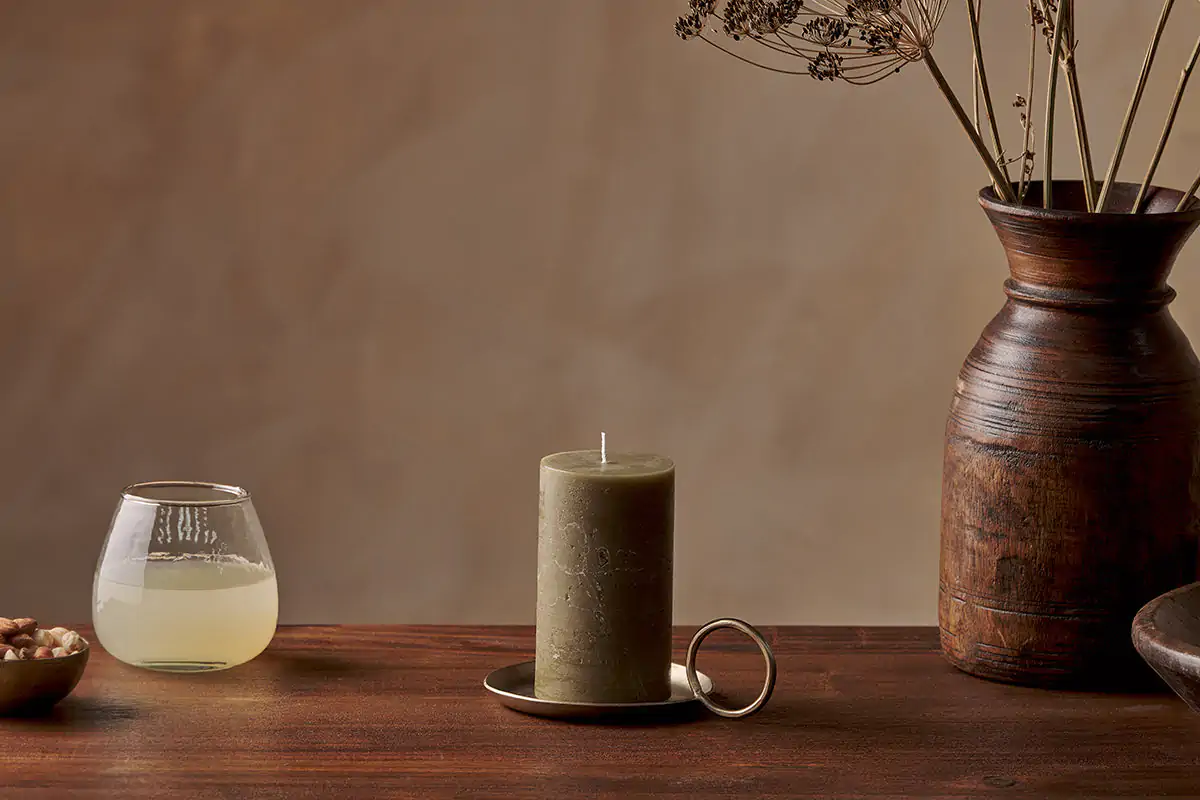Nkuku - Rustic Soy Blend Pillar Candle - Olive Green - Small