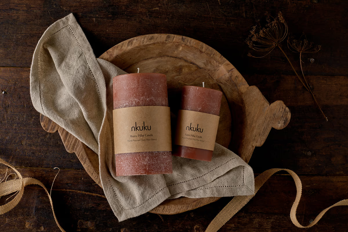 Nkuku - Rustic Soy Blend Pillar Candle - Rust - Small