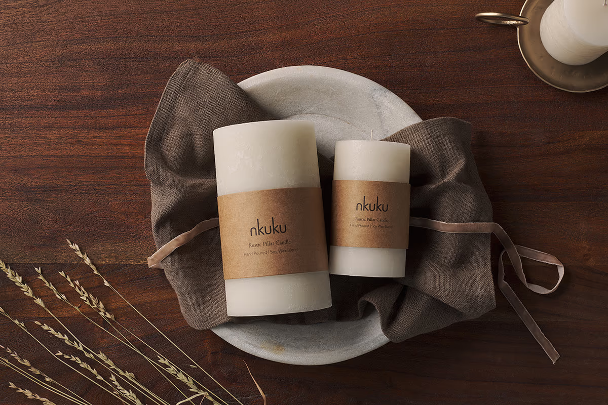 Nkuku - Rustic Soy Blend Pillar Candle - White - Small