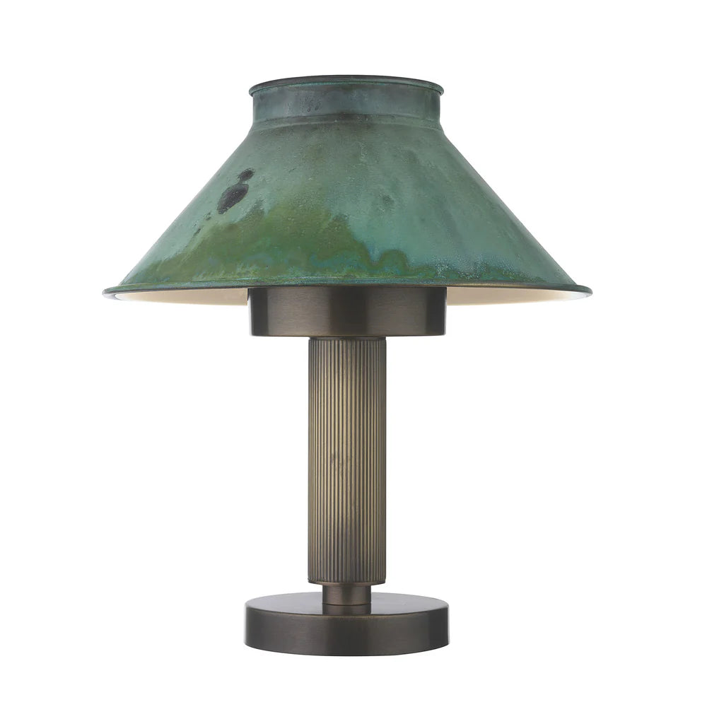 Northern Light - Sefton Rechargeable Table Lamp - Verdigris Old English Brass Light Old English Brass Dark Finish - Coolie Shade