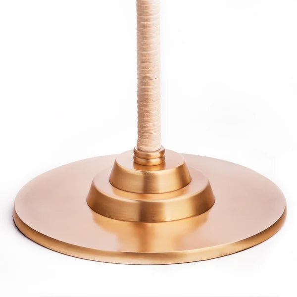 Close-up of Pooky - Abel Standing Lamp Base - Brass And Natural Rattan - Without Lampshade solid brass base.