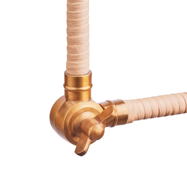 Brass joint detail of Pooky - Abel Standing Lamp Base - Brass And Natural Rattan - Without Lampshade
