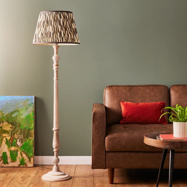 Pooky - Eloise Floor Lamp Base - Natural Whitewash - Without Lampshade placed in a cozy living room.