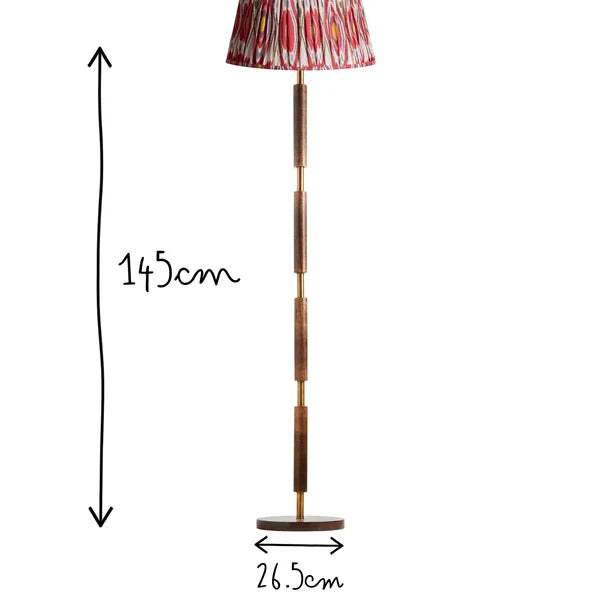 Pooky - Skellig Floor Lamp Base - Burnt Wood And Brass - Without Lampshade dimensions showing 145cm height and 26.5cm base