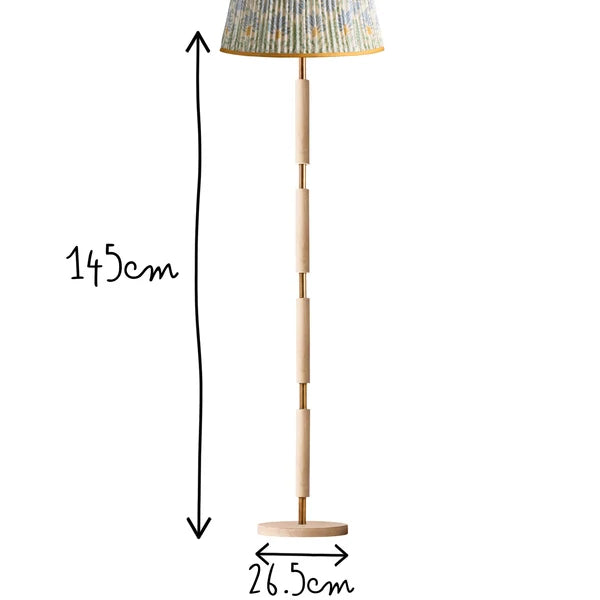 Pooky - Skellig Floor Lamp Base - Cream And Brass - Without Lampshade dimensions showing 145cm height and 26.5cm width.