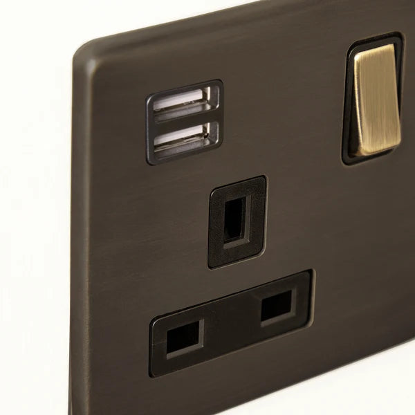 Pooky - One Gang Florence Switched SP Socket With Dual USB Outlet - Bronze