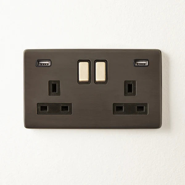 Pooky - Florence Two Gang Switched Socket and Dual USB Outlet - Bronze