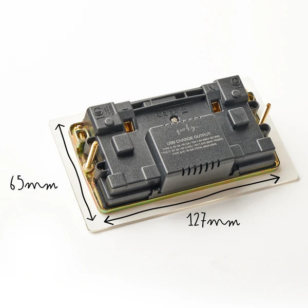 Pooky - Lucian Perspex Double Socket With USB Type A & C Black Inserts And Aged Brass Switch - Clear Perspex