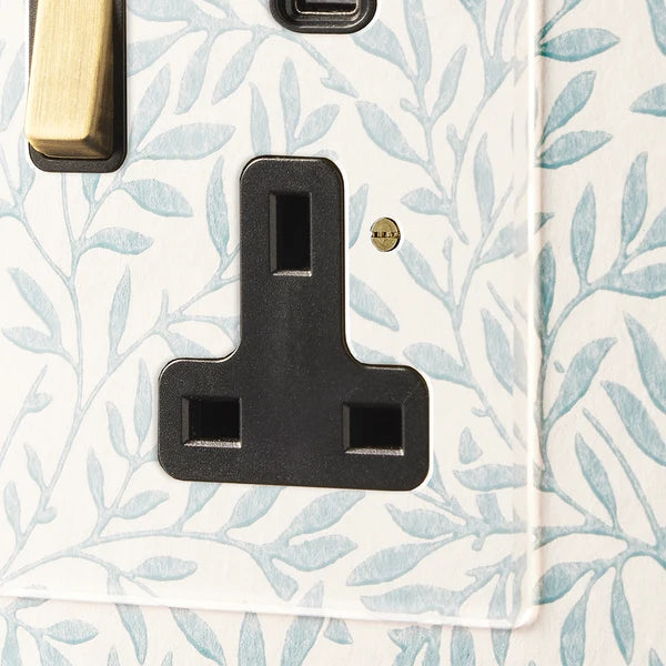 Pooky - Lucian Perspex Double Socket With USB Type A & C Black Inserts And Aged Brass Switch - Clear Perspex