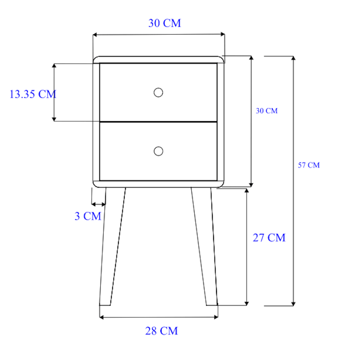 Dimensions of Fishe & Lilly Minimalist Mango Wood White Logan Narrow Bedside Table, 30x57cm.