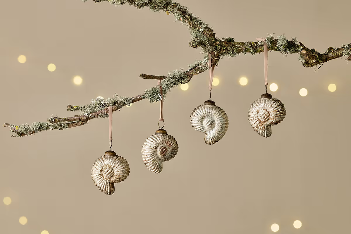 Nkuku - Sachin Shell Baubles - Rustic Gold (Set of 4)